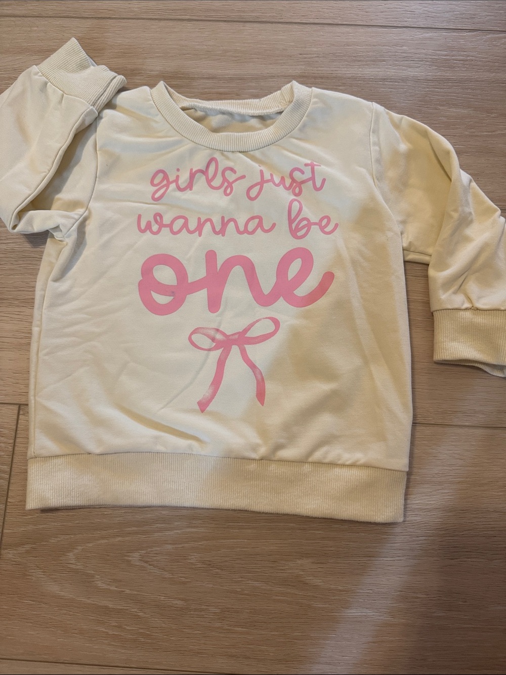 Girls Cream Pullover Top with Pink 'One' Graphic